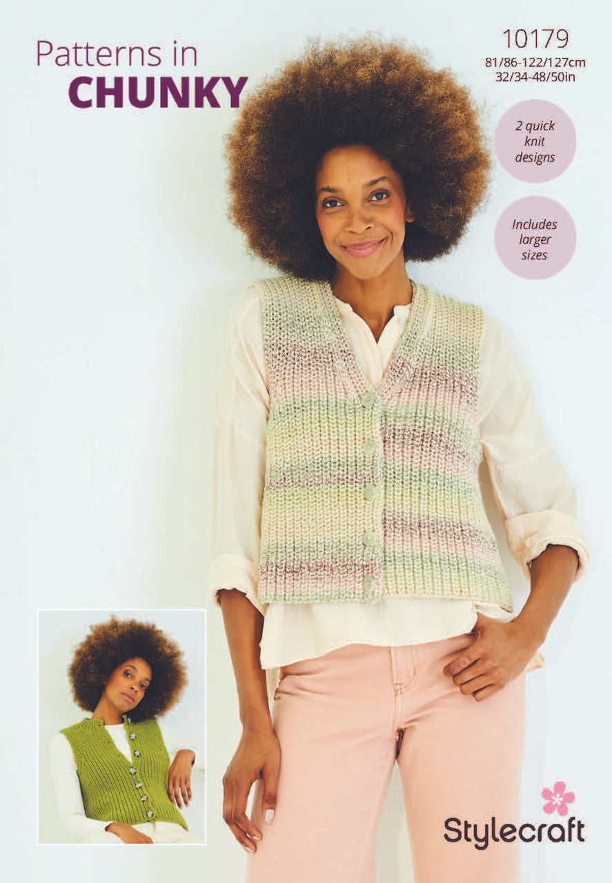 Stylecraft Pattern 10179 Ladies Waistcoats in Moorland & Softie Chunky