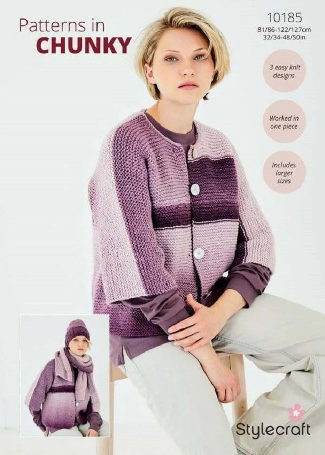 Stylecraft Pattern 10185 Cardigan, Hat & Scarf in Horizon Chunky