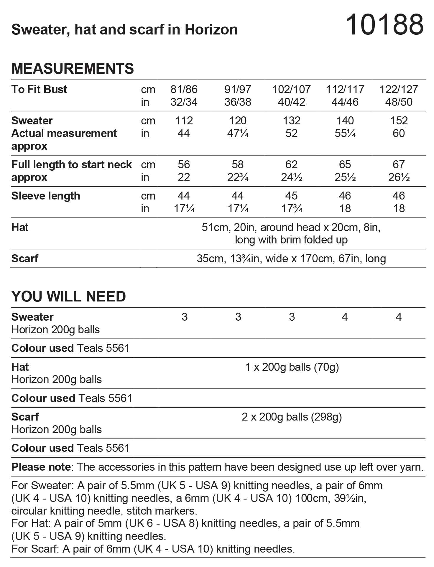 Stylecraft Pattern 10188 Sweater, Hat & Scarf in Horizon Chunky