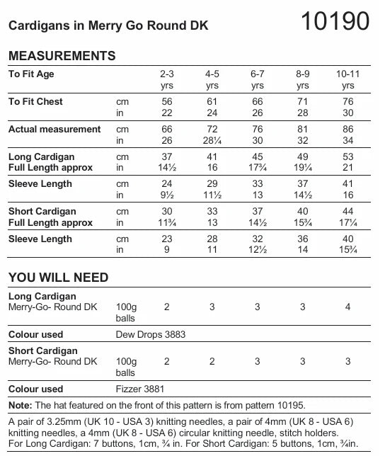 Stylecraft Pattern 10190 Cardigans in Merry Go Round DK