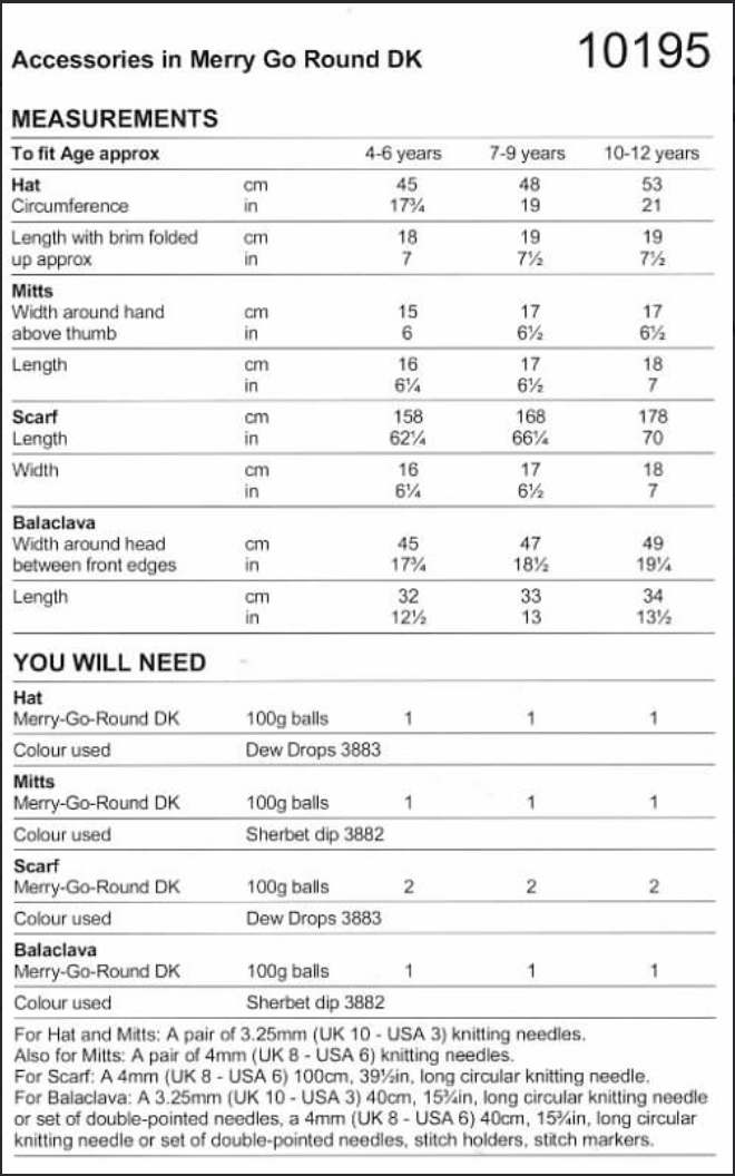 Stylecraft Pattern 10195 Children's Accessories in DK