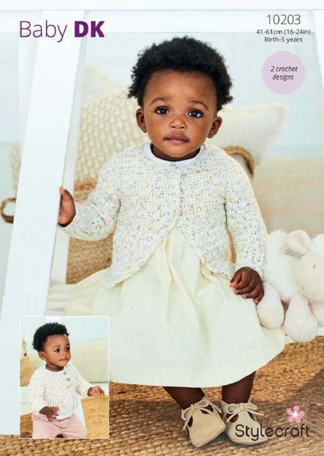 Stylecraft Pattern 10203 Crochet Cardigans in Bambino Dotty Baby DK