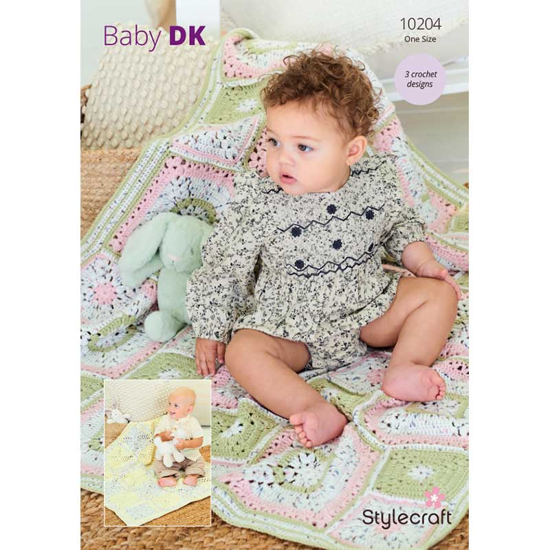 Stylecraft Pattern 10204 Crochet Blankets in Bambino Dotty Baby DK