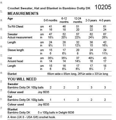 Stylecraft Pattern 10205 Crochet Sweater, Hat & Blanket in Bambino Dotty Baby DK