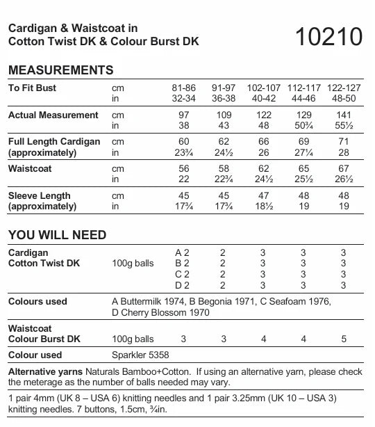 Stylecraft Pattern 10210 Waistcoat & Cardigan Cotton Twist/Colour Burst DK