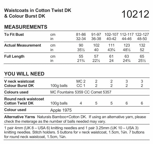 Stylecraft Pattern 10212 Waistcoat in Cotton Twist DK & Colour Burst DK