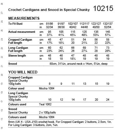 Stylecraft Pattern 10215 Crocheted Loopy Stitch Cardigans & Snood in Chunky