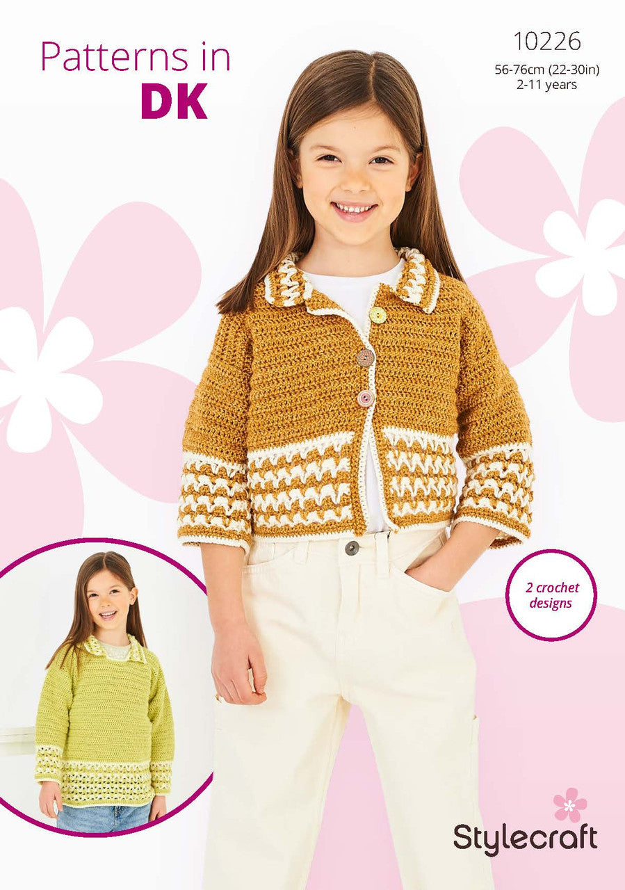 Stylecraft Pattern 10226 Girl's Crochet Collared Sweater & Cardigan in DK