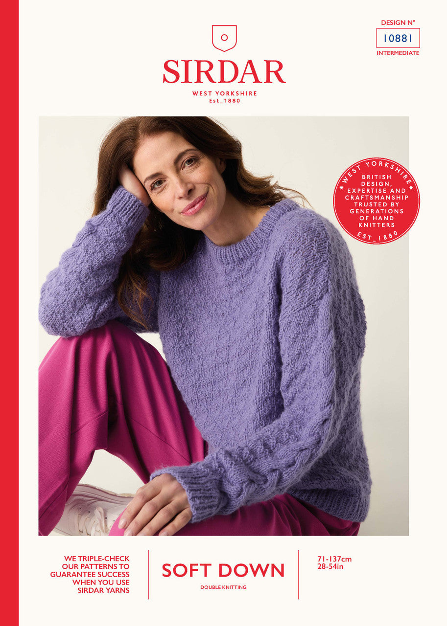 Sirdar Pattern 10881 Soft Cable Sweater in Soft Down DK