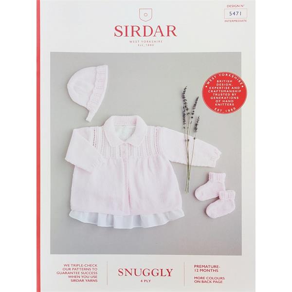 Sirdar Pattern 5471 Matinee Coat, Bonnet & Bootees in Snuggly 4 Ply