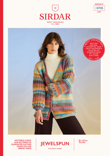 Sirdar Pattern 10705 Coral Sleeves Cardigan in Jewelspun with Wool Chunky