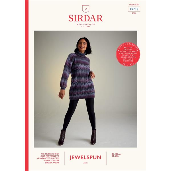 Sirdar Pattern 10713 Night Blooming Roll Neck Tunic/Dress in Jewelspun Aran