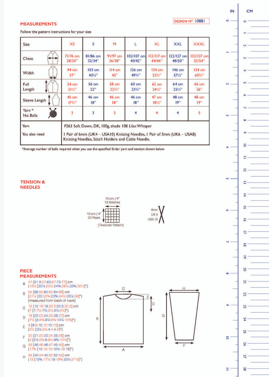 Sirdar Pattern 10881 Soft Cable Sweater in Soft Down DK