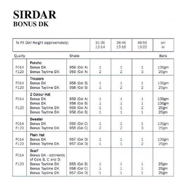 Sirdar Pattern 3123 Doll's Clothes & Accessories in DK