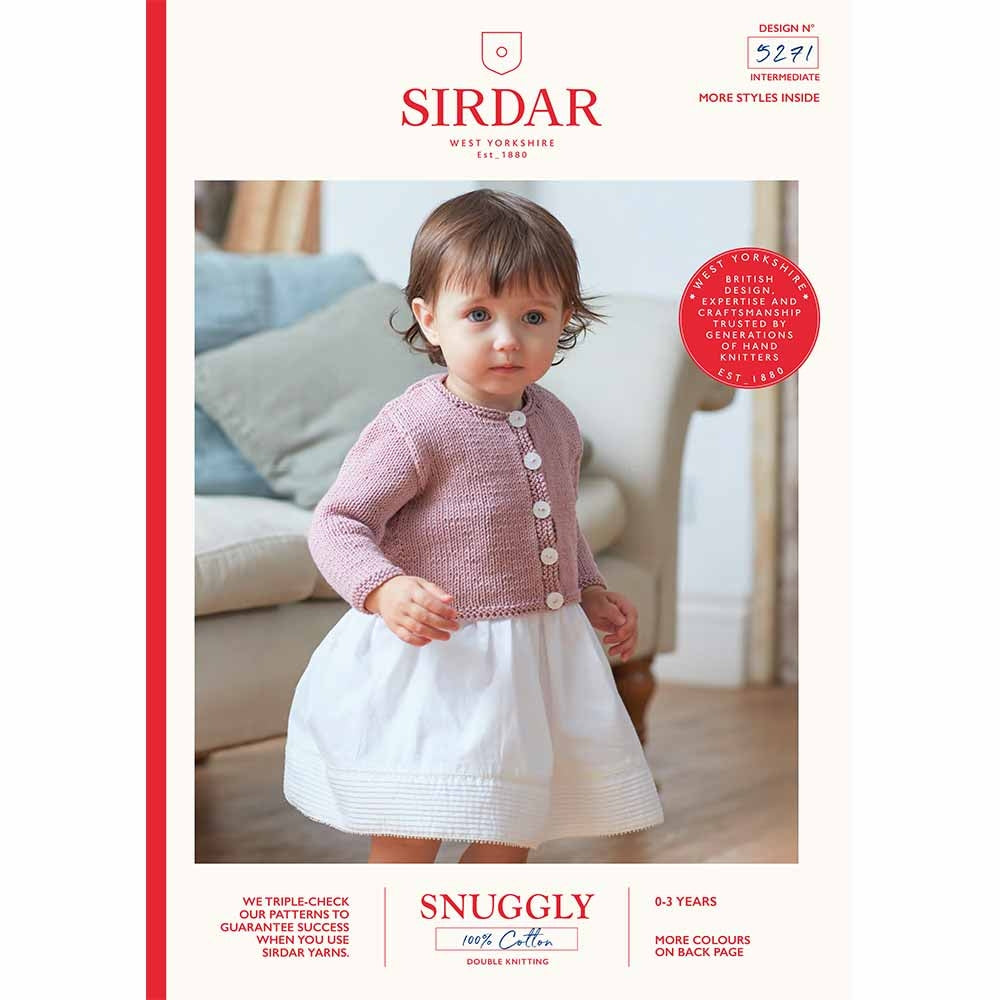 Sirdar Pattern 5271 Baby Cardigan in Snuggly 100% Cotton DK