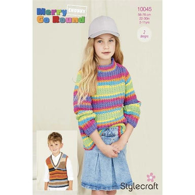Stylecraft Pattern 10045 Sweater & Slipover in Merry Go Round Chunky