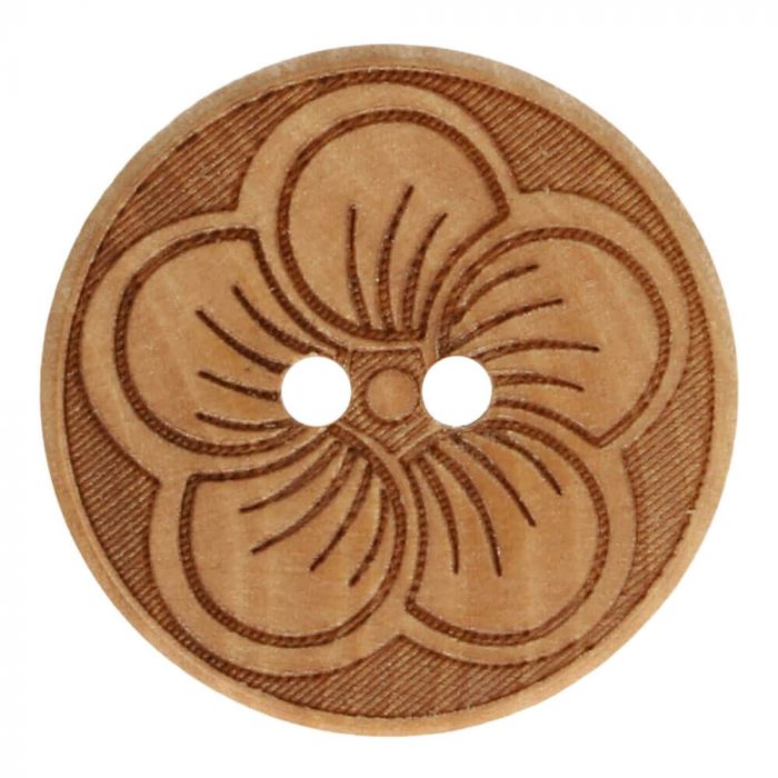 Wooden Button with Flower - 20mm