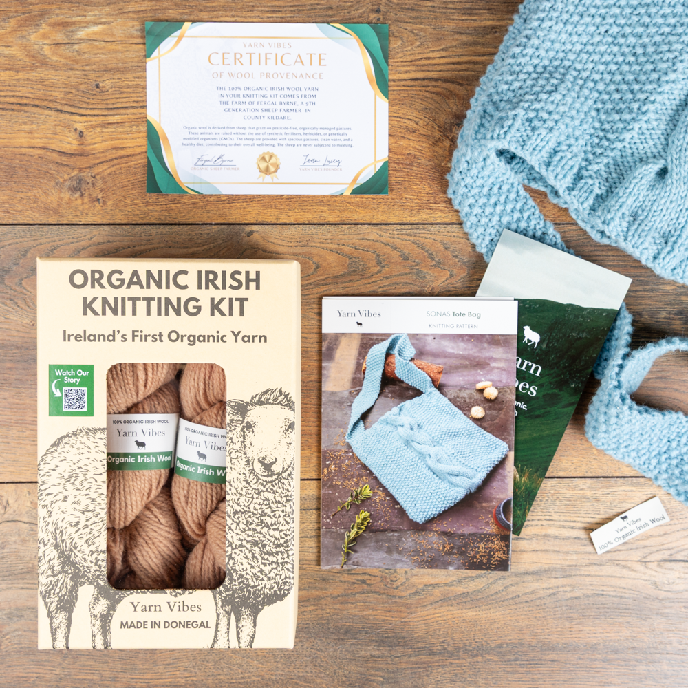 Yarn Vibes 100% Organic Irish Knitting Kit: Sonas Tote Bag