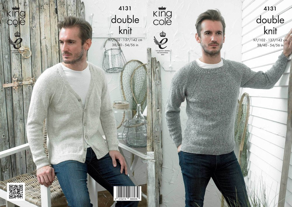 King Cole Pattern 4131 Men’s Pullover & V-Neck Cardigan in DK