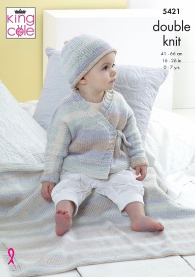 King Cole 5421 Cardigan, Hat and Blanket in Beaches DK