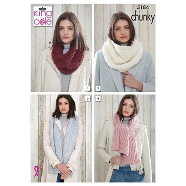 King Cole Pattern 5184 Snoods & Scarves in Timeless Chunky