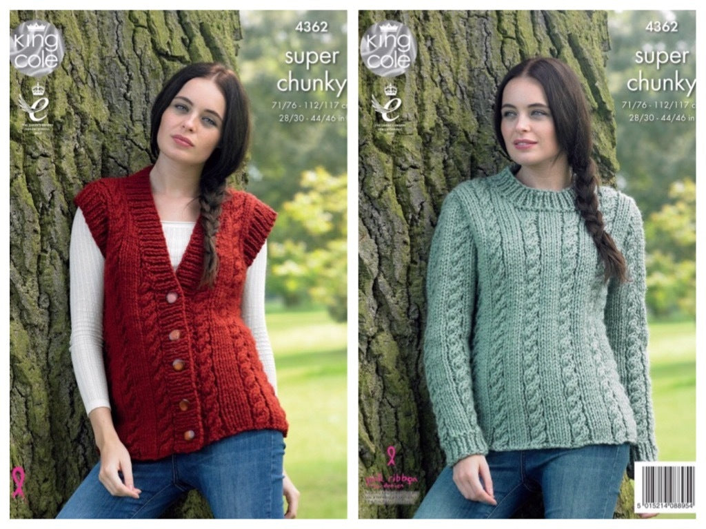 King Cole Pattern 4362 Sweater and Waistcoat in Big Value Super Chunky