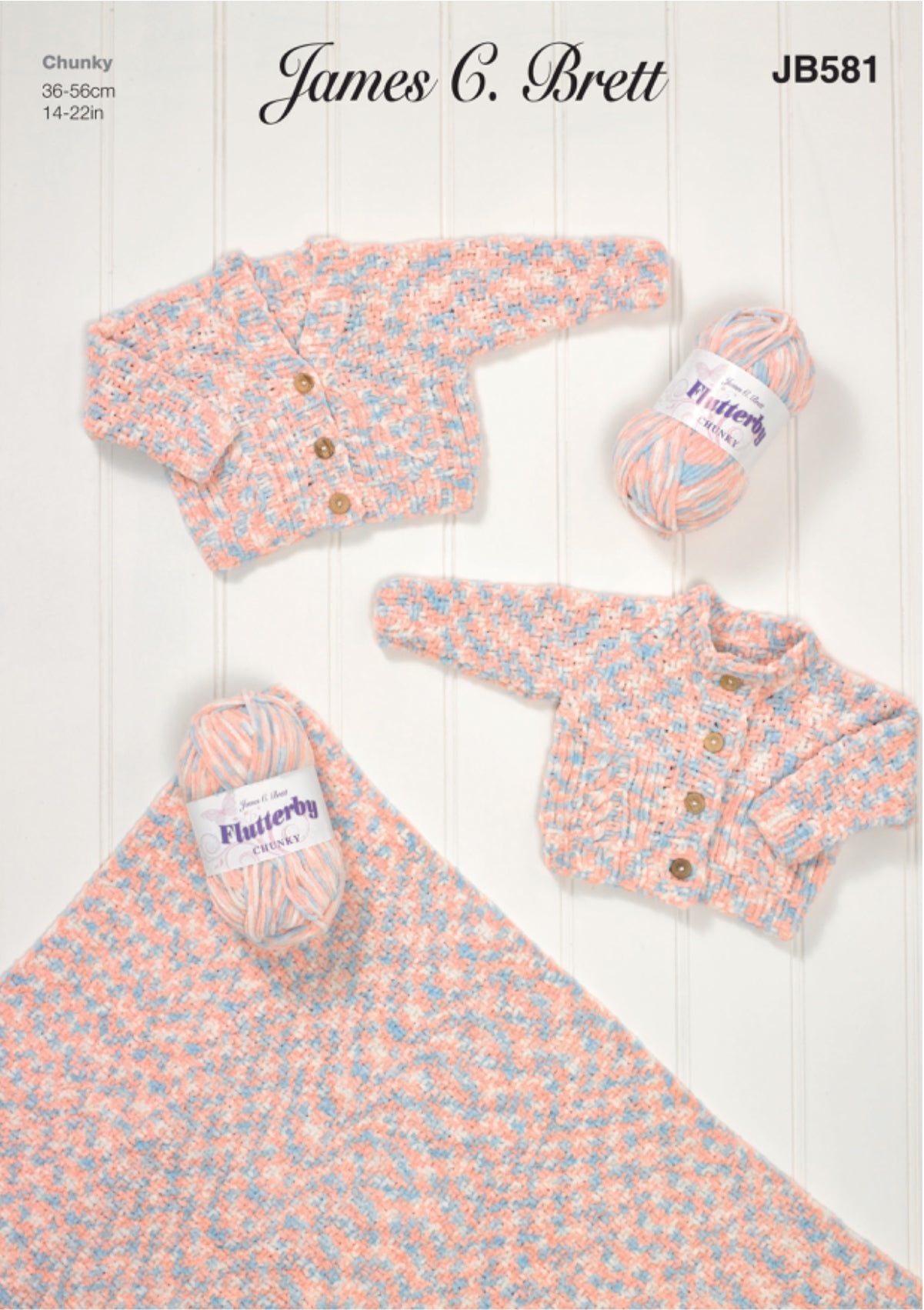 James C Brett Pattern JB581 Cardigans and Blanket in Flutterby Chunky