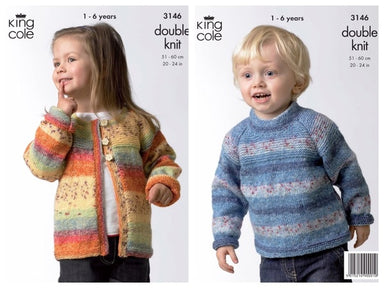 King Cole 3146 Childs Sweater and Cardigan in Splash DK