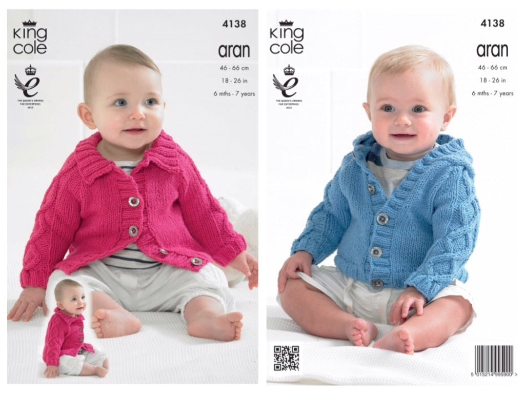 King Cole Pattern 4138 Babies Raglan Cardigans in Big Value Recycled Cotton Aran
