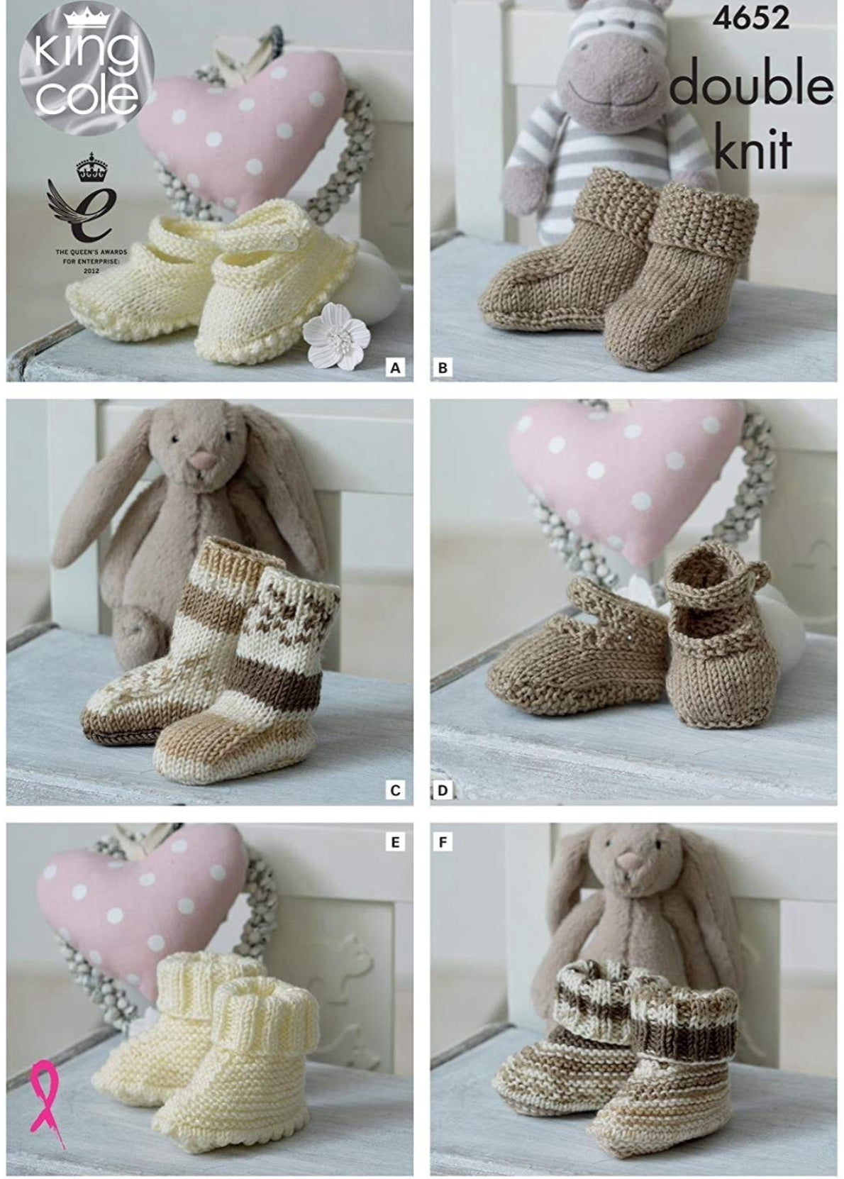 King Cole Pattern 4652 Baby Socks, Booties and Shoes in Cherish and Cherished DK