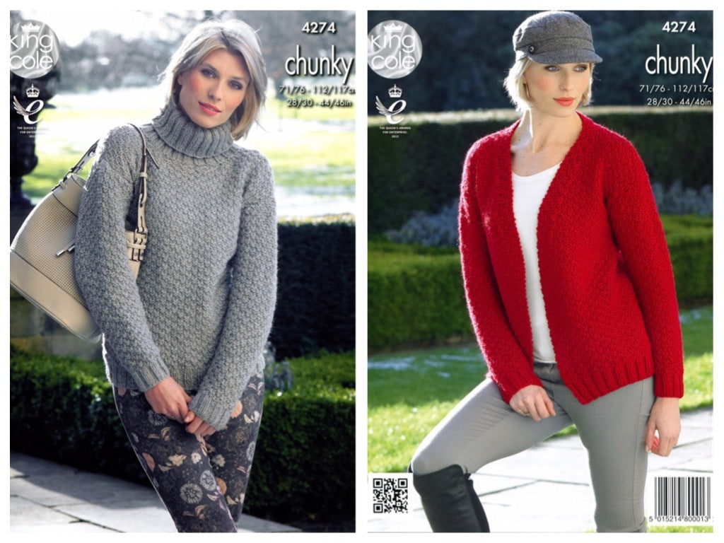 King Cole Pattern4274 Sweater and Cardigan in New Magnum Chunky