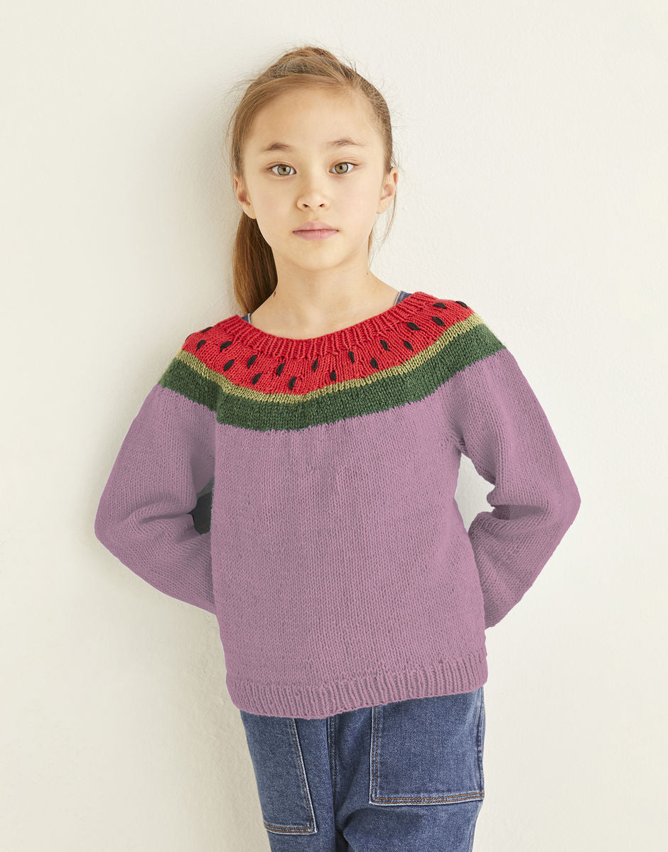 Sirdar Pattern 2567 Watermelon yoke sweater in Snuggly Replay DK