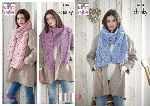 King Cole Pattern 5183 Shawls in Timeless Chunky