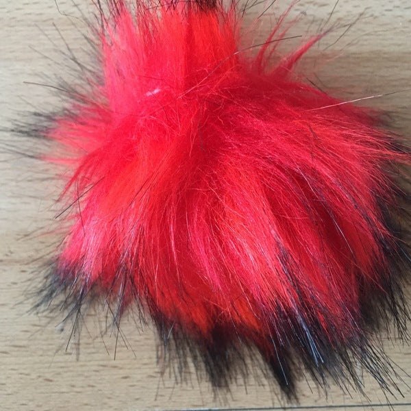 Furry Detachable Pom Poms - 14cm Red