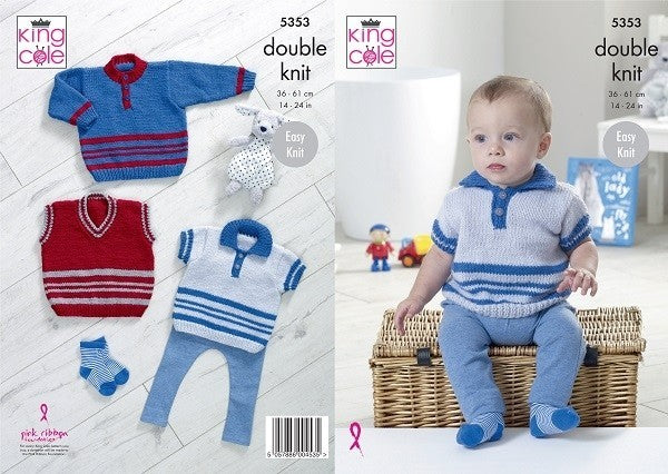 King Cole Pattern 5353 Sweater, Polo Shirt & Slipover in Big Value DK