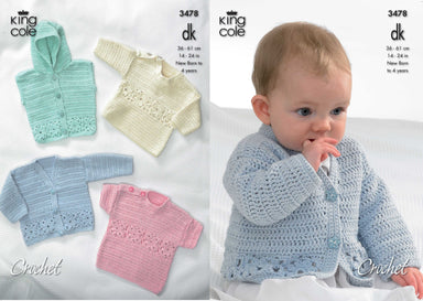 King Cole #3478 Baby Crochet Cardigan, Sweaters, etc. in DK