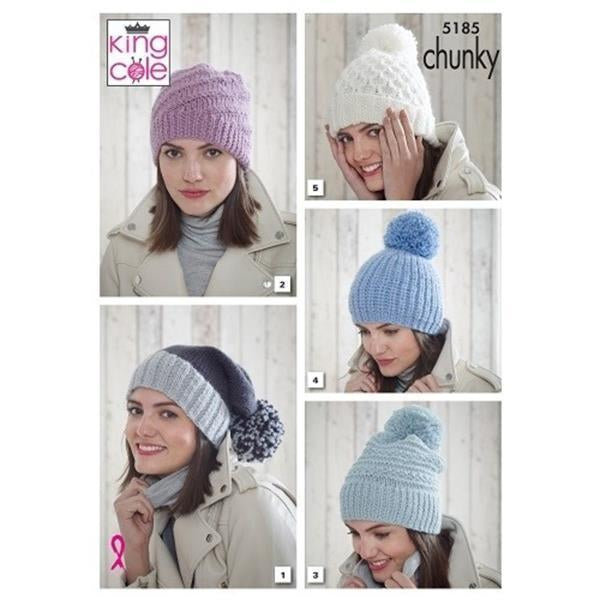 King Cole Pattern #5185 Hats in Timeless Chunky