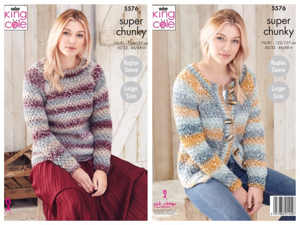 King Cole Pattern 5576 Sweater and Cardigan in Orbit Super Chunky