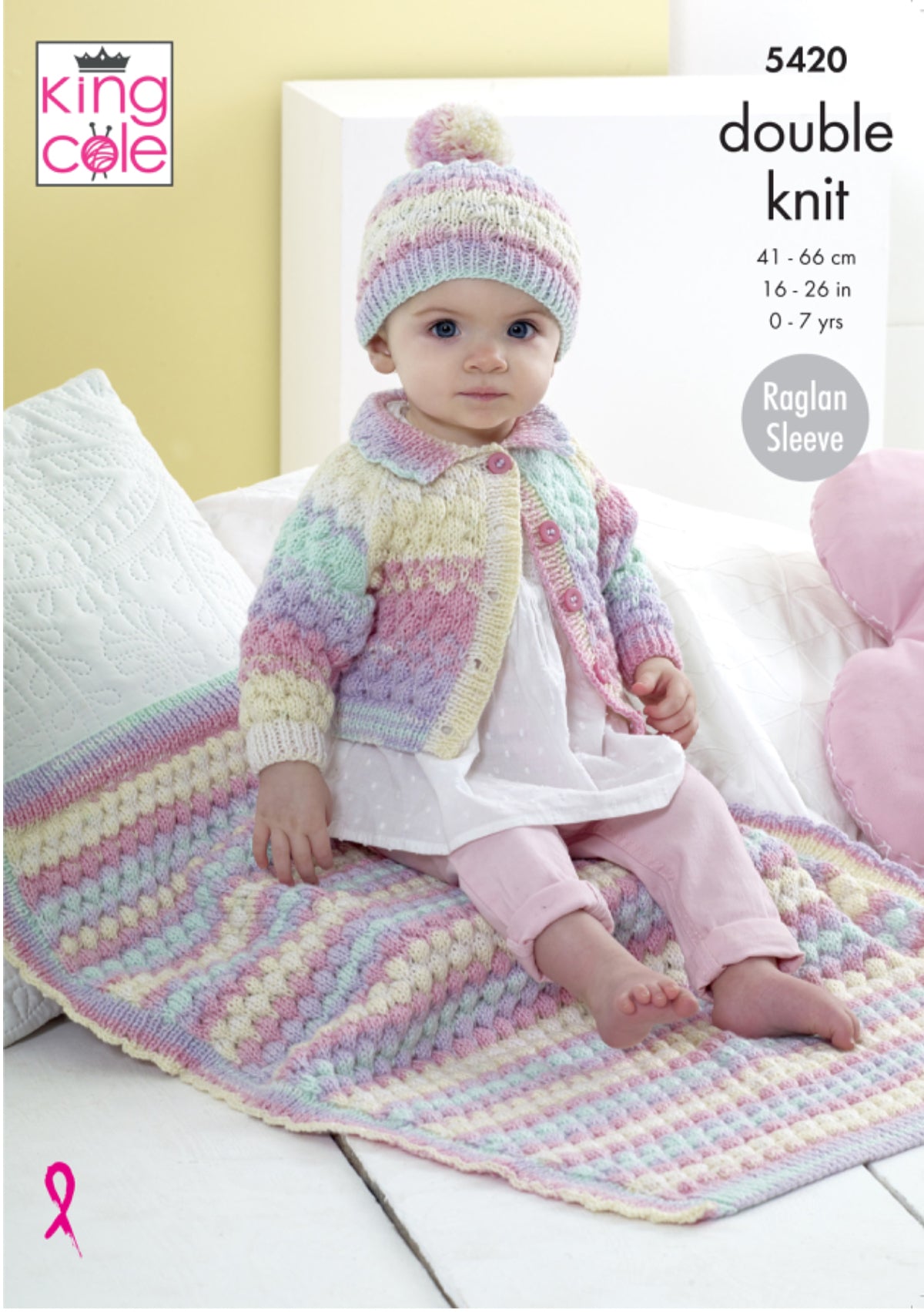 King Cole Pattern 5420 Cardigan, Hat and Blanket in Beaches DK (leaflet) Cardigan