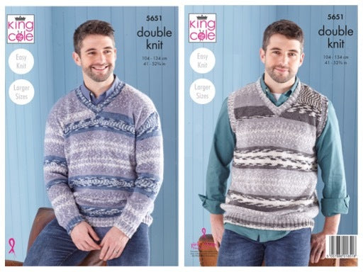 King Cole Pattern 5651 Mens Sweater and Tank Top in Fjord DK