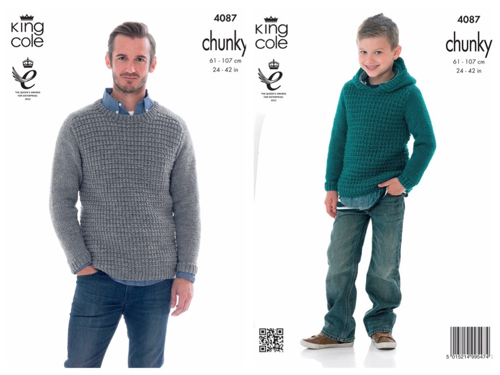 King Cole Pattern 4087 Men and boys Sweater & Hoodie in Big Value Chunky