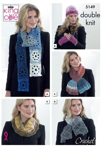 King Cole Hat, Scarf & Cowl Crochet Pattern 5149 - Double Knit