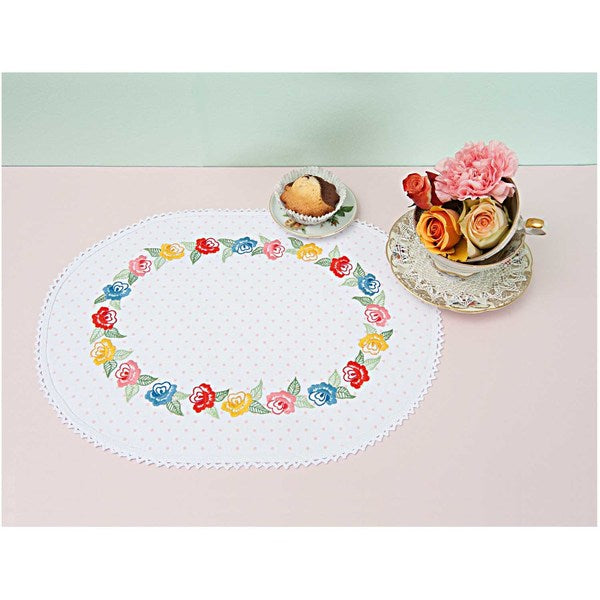 Rico Flower Wreath Oval Tablecloth Embroidery Kit