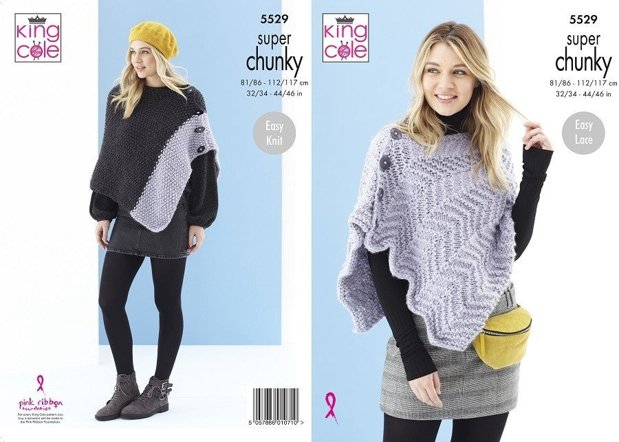 King Cole Pattern 5529 Ladies Poncho & Shawl in Timeless Super Chunky