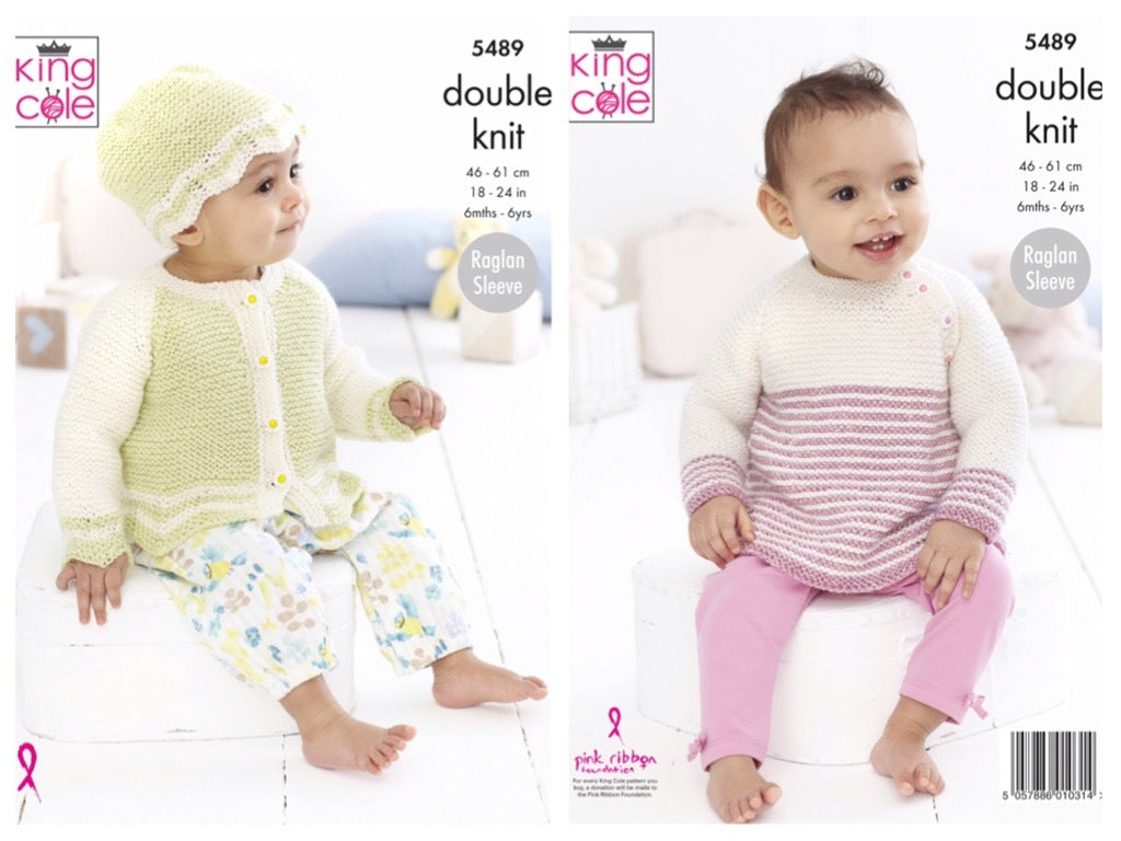 King Cole Pattern 5489 Top, Cardigan and Hat in Cotton Top DK