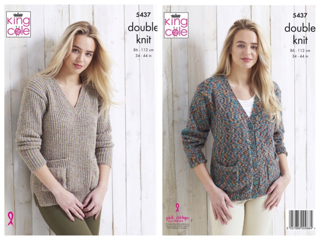 King Cole Pattern  5437 Sweater and Cardigan in Meadow DK