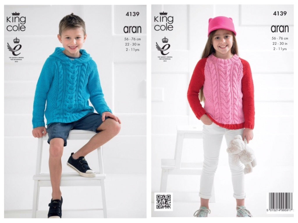 King Cole Pattern 4139 Childrens Sweaters in Big Value Recycled Cotton Aran