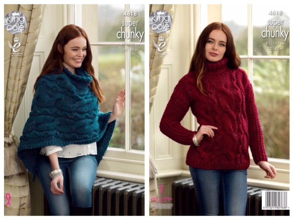 King Cole Pattern 4618 Sweater and Poncho in Big Value Super Chunky Twist