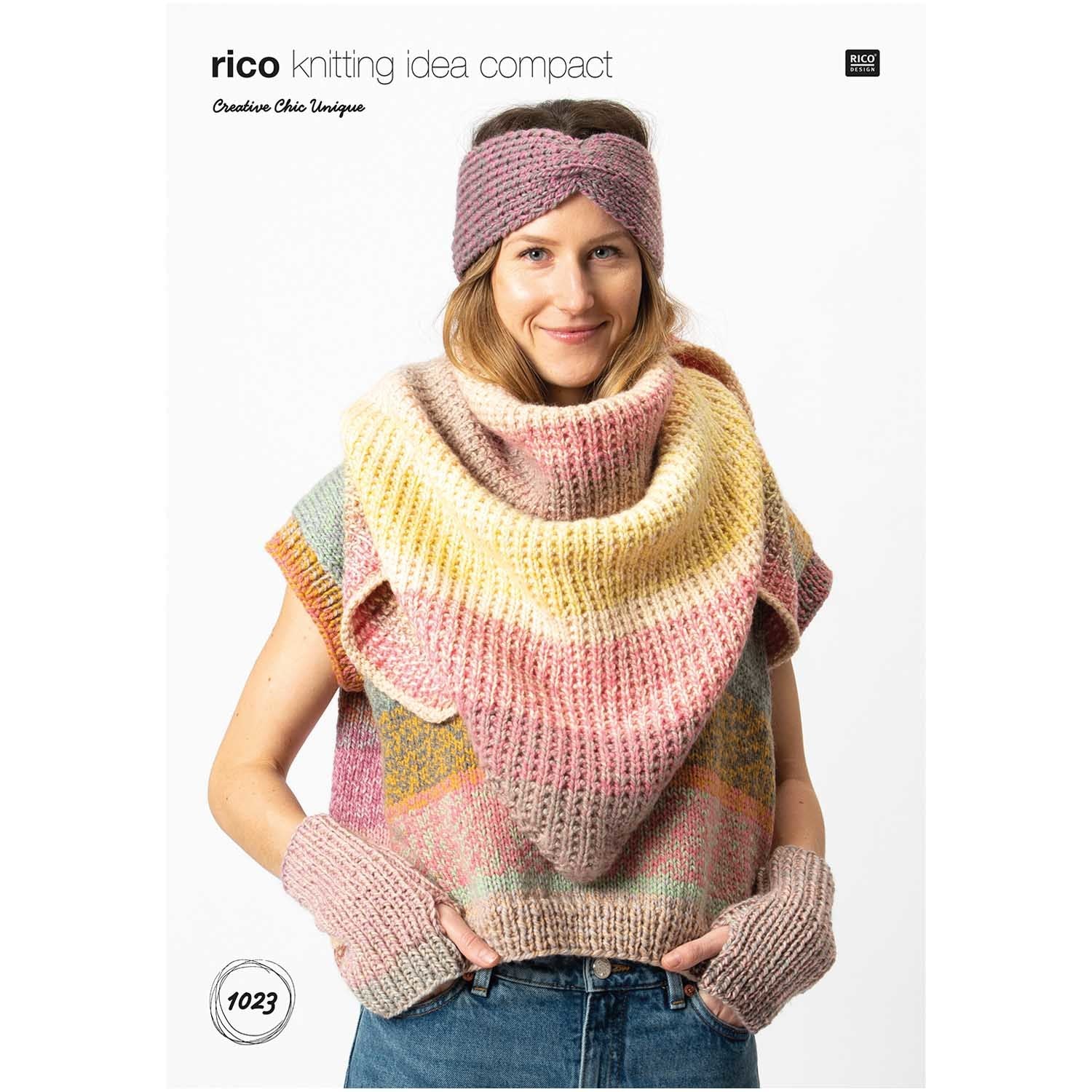 Rico Pattern 1023 Triangular Shawl, Headband and Wrist warmers in Chic Unique