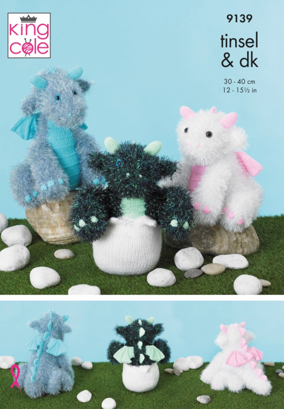 King Cole Pattern 9139 Knitting Pattern Toy Baby Dragons in tinsel chunky & dk